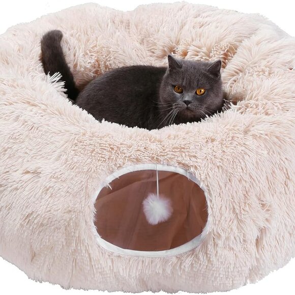 Cat Tunnel Bed, Plush Pet Tube & Tunnels, Collapsible Cats - Picture 1 of 15